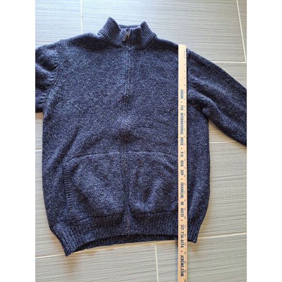 Vtg L.L. Bean Mens Navy 100% Lambs Wool Full-Zip Sweater L-Reg 90's Academia - Picture 9 of 11